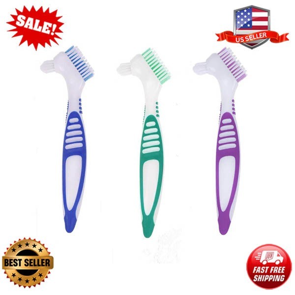 3 Pcs Denture Cleaning Brush Portable Cleaning Brush False Teeth Brushes for Den