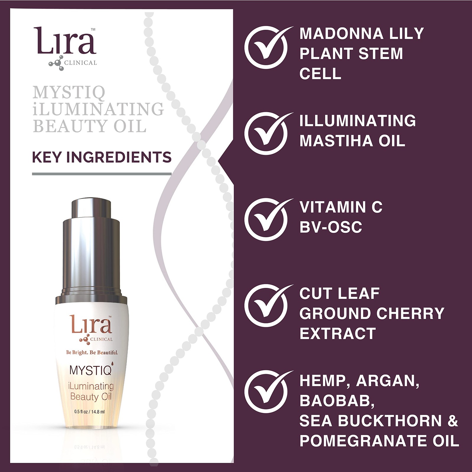 Lira Clinical MYSTIQ iLuminating Beauty Oil Vitamin C Face Oil with Plant St…