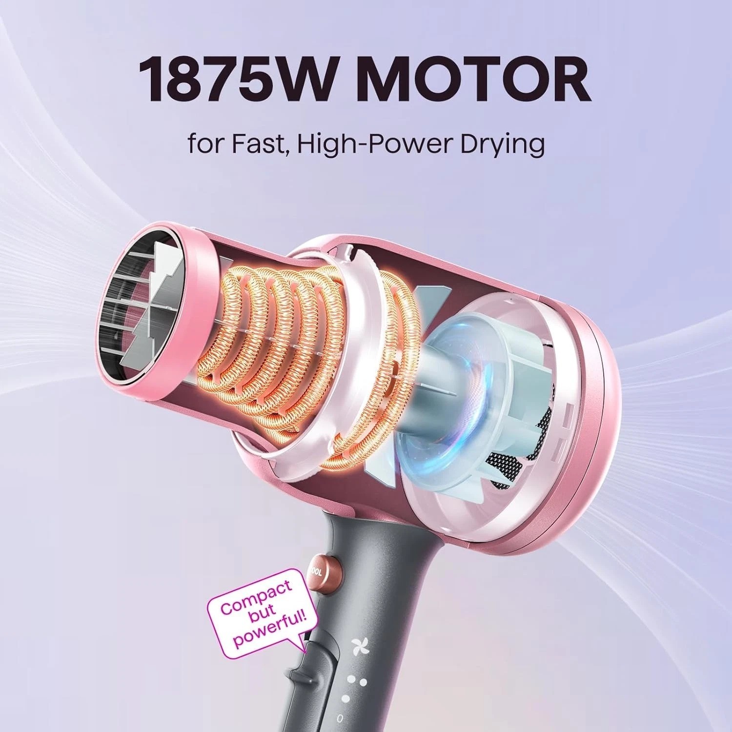 Ceramic Blow Dryer with Automatic Shut-off & Frizz Reduction – Rose Gold 1875W