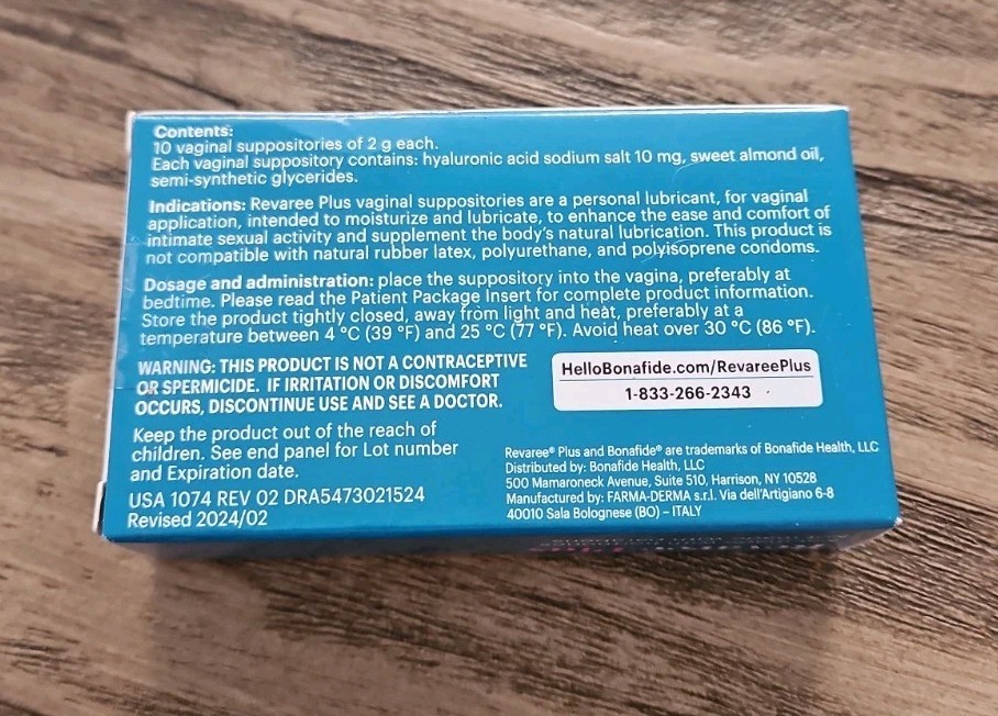 Bonafide Revaree Plus Vaginal Moisturizer Suppositories (10) ct. EXP. 02/2028