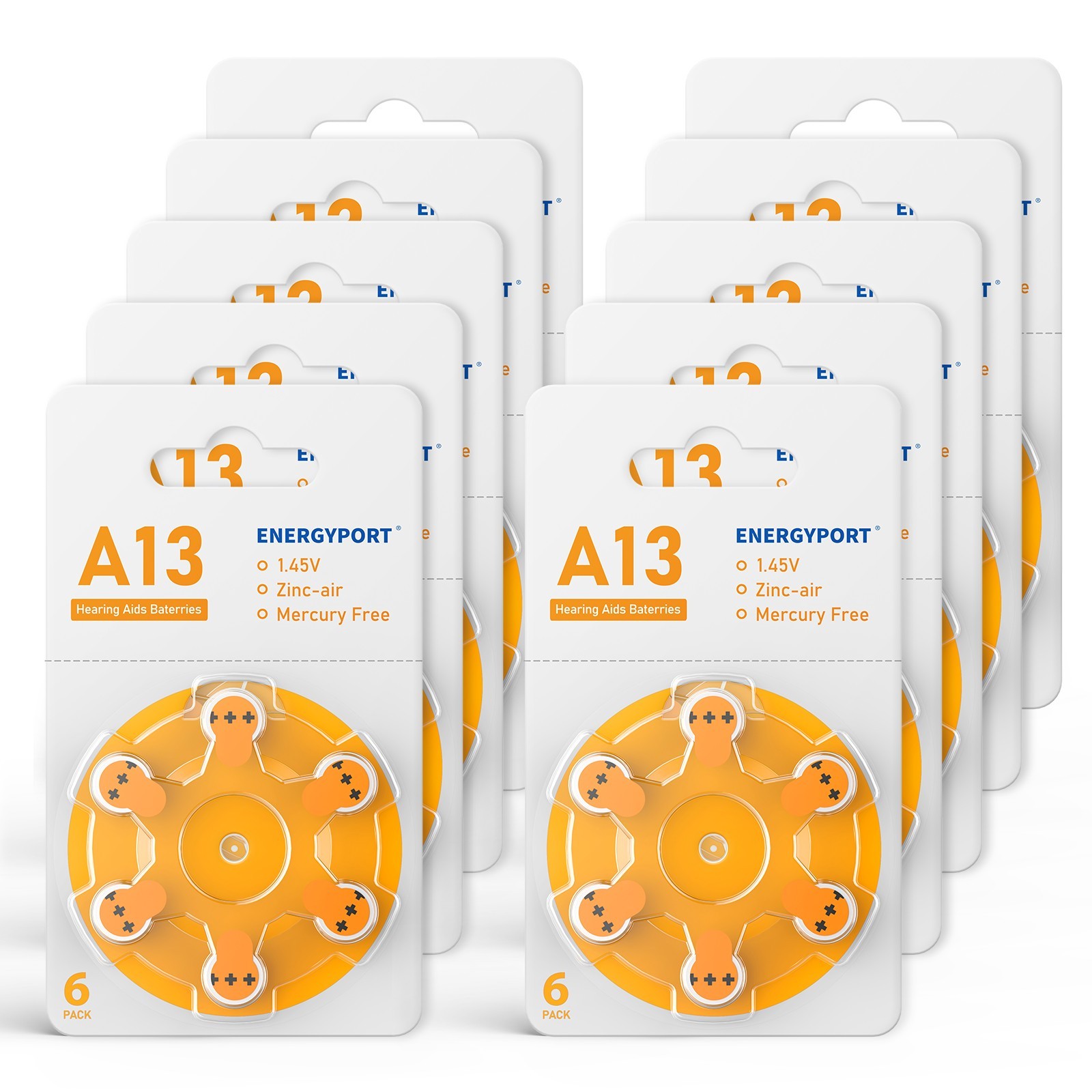 60 Pack Size 13 Hearing Aid Batteries A13 PR48 1.45V Zinc Air Mercury Free