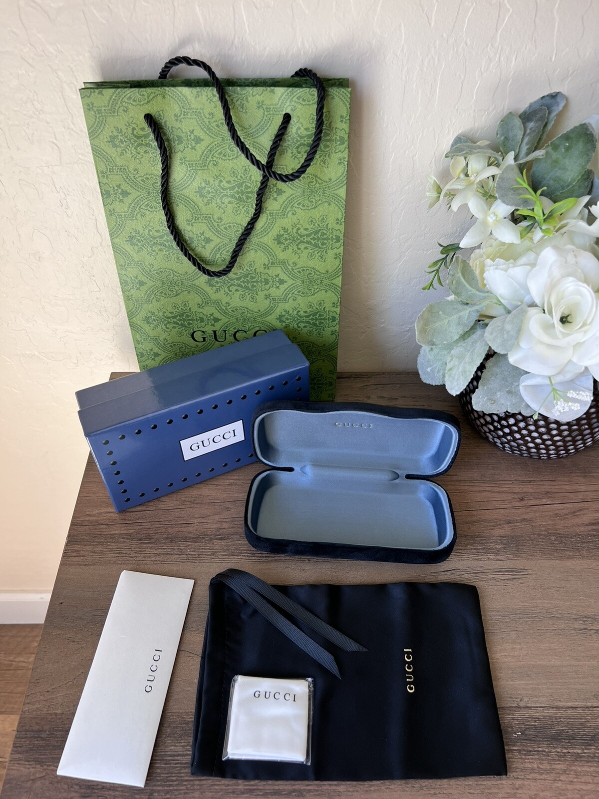 New Gucci Sunglasses Eyeglasses Case Black Eyewear Case W Box And Shopping Bag