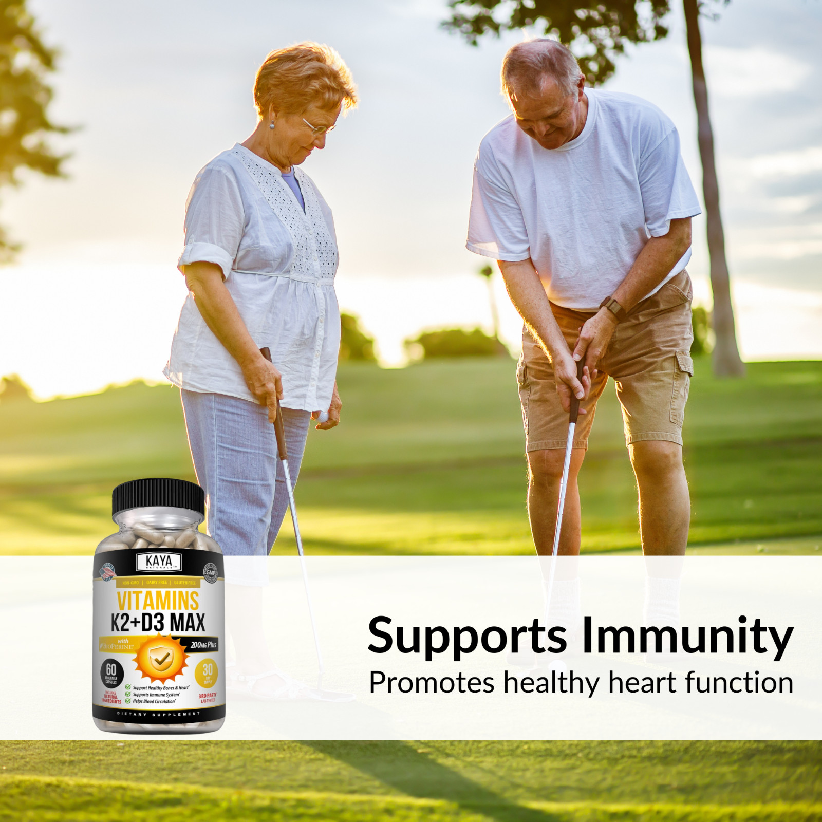 Vitamin K2 (MK7) with D3 5000 IU Supplement, BioPerine Capsules, Immune Health