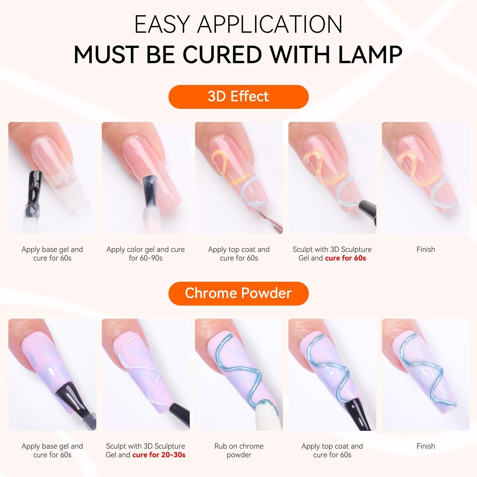3D Gel Nail Art Kit – 2 Pcs 15g No Wipe Molding Gel for DIY Nail Decoration
