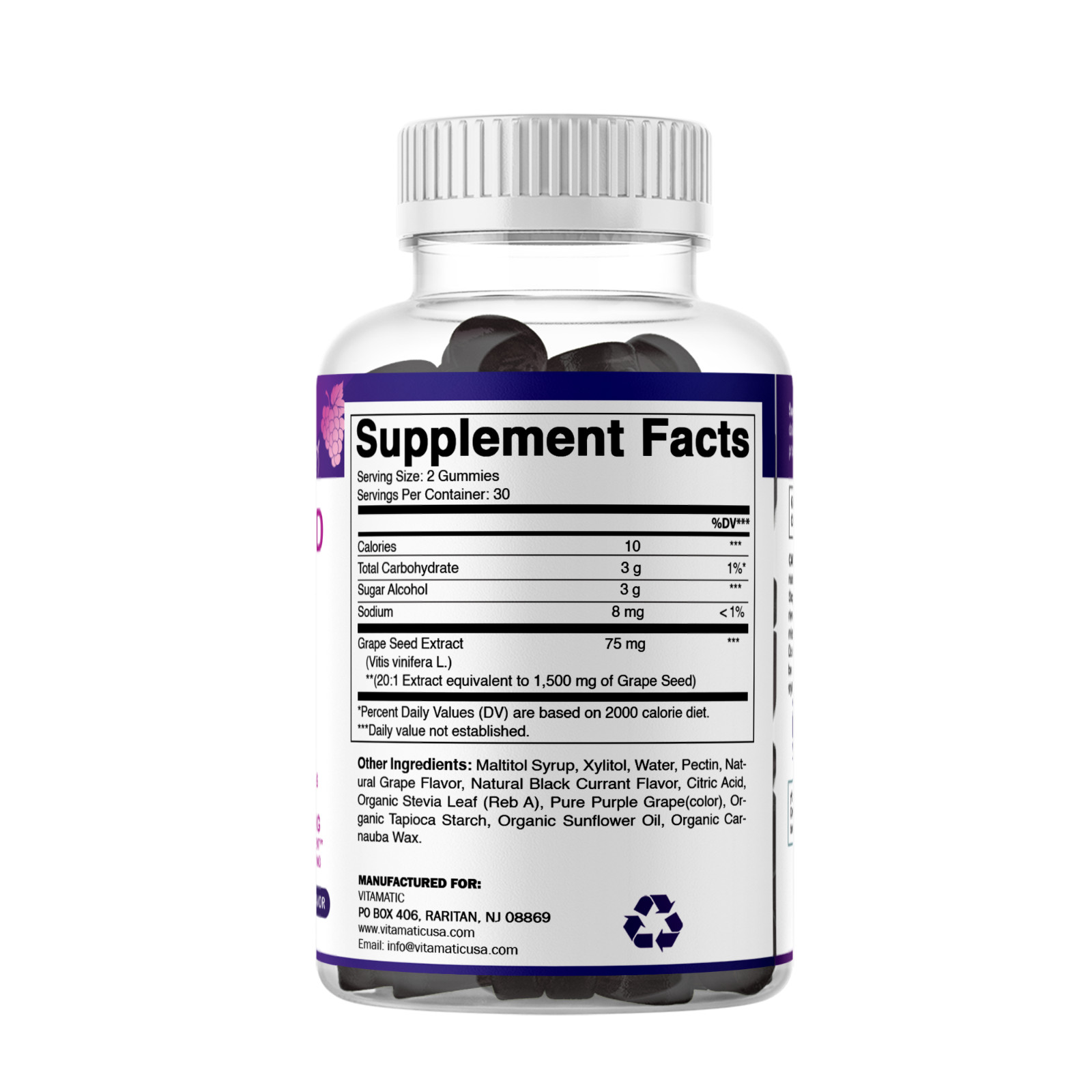 Vitamatic Grape Seed Extract– 1500 mg Equivalent per Serving-60 Gummies – 2 Pack