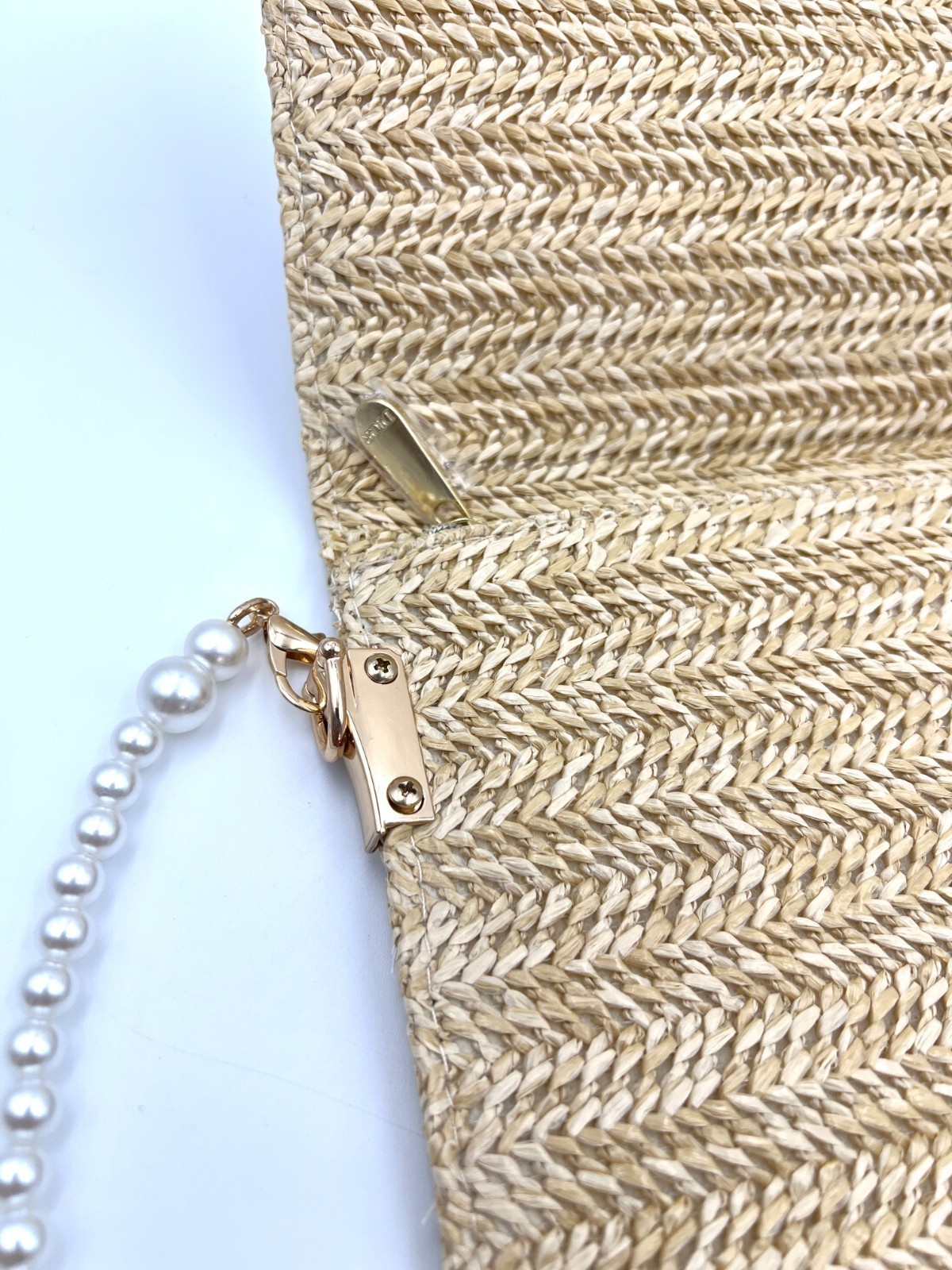 Christian Dior Straw Raffia Woven Cosmetic Zipper Bag Pouch with Chain With Box