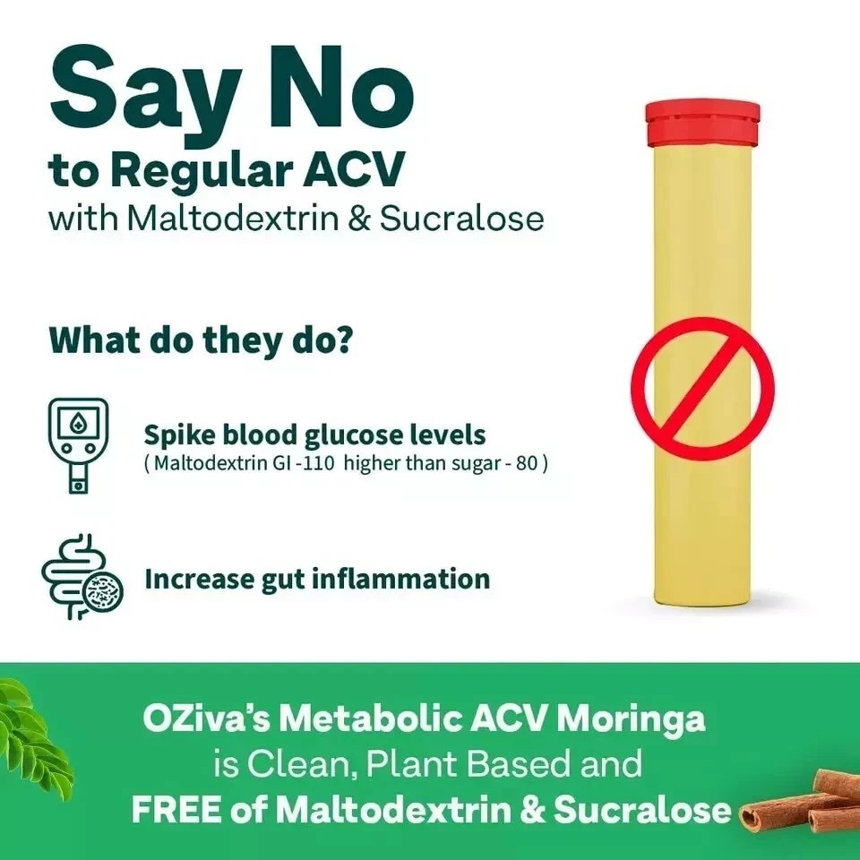 OZiva ACV Moringa | Control Cravings No Added Sugar I 15 Effervescent Tablet 8pc