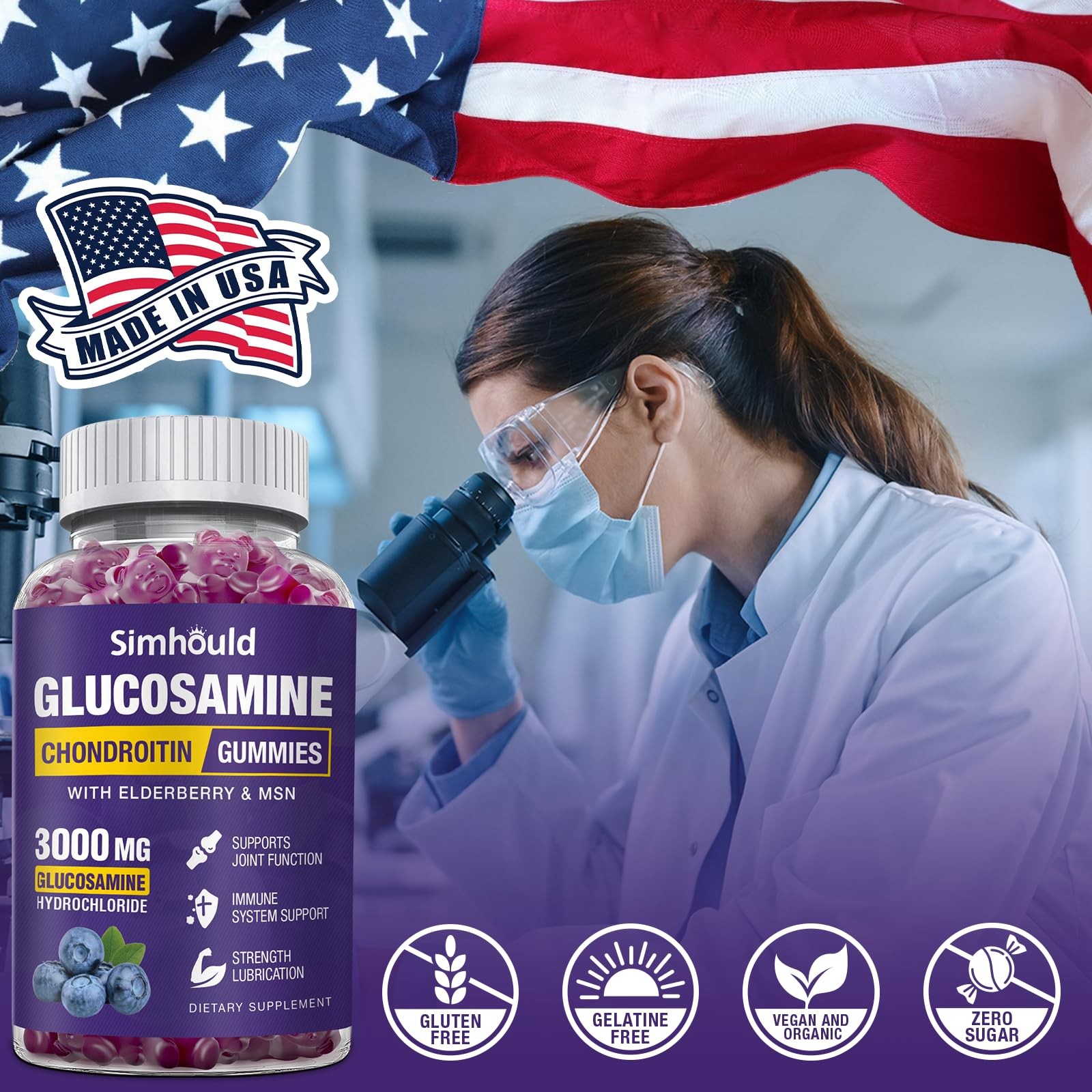 Simhould 2 Packs Glucosamine Chondroitin Gummies 3000MG Extra Strength Joint…