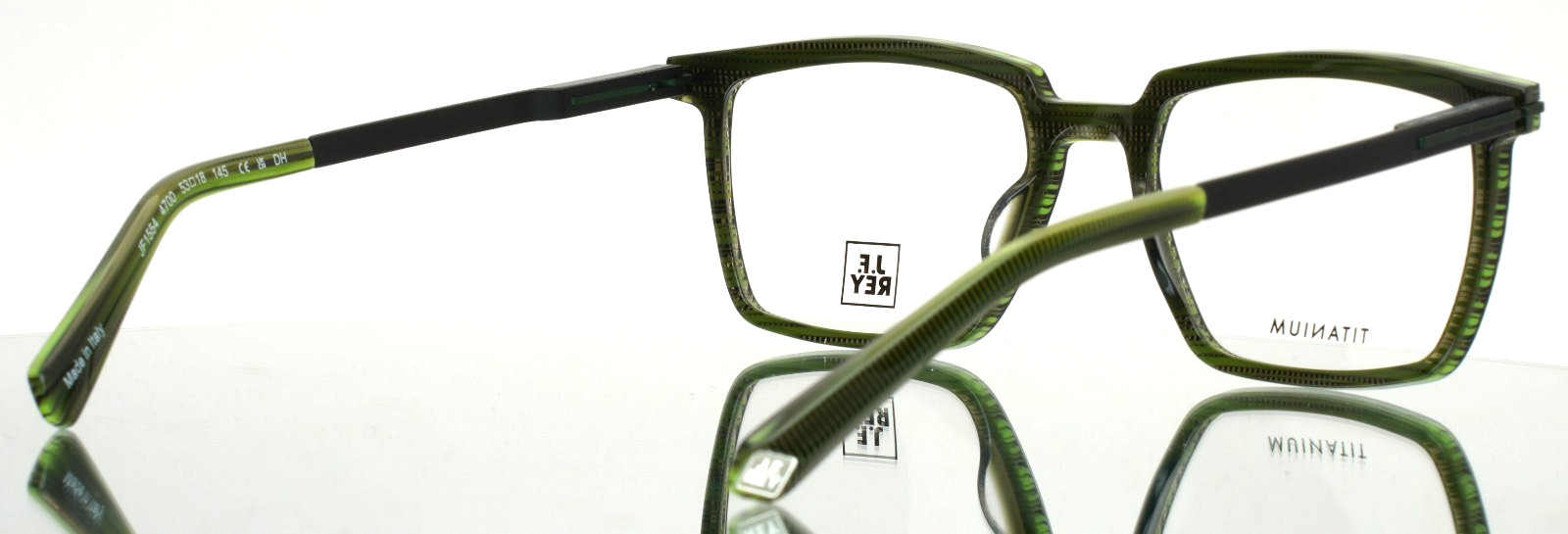 JF REY JF1554 4700 Green Black Mens Rectangle Full Rim Eyeglasses 53-18-145 B:40