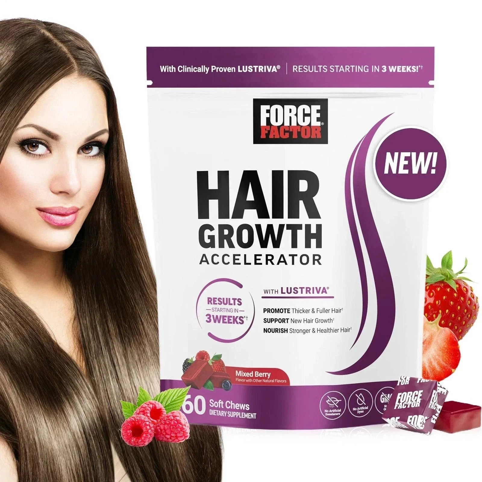 Force Factor Hair Growth Accelerator Soft Chews, Hair Growth Vitamins For Women
