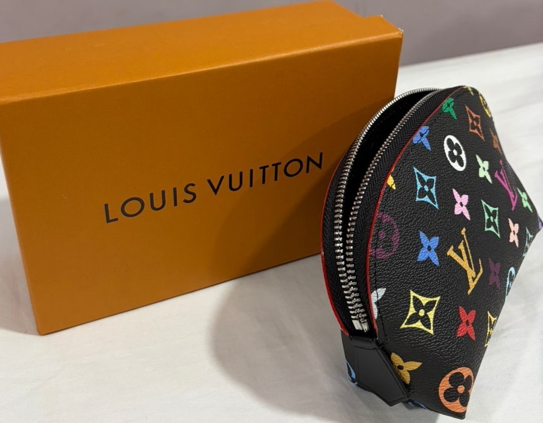 Auth Louis Vuitton Monogram Multicolor Noir Pochette Cosmetic Pouch Bag