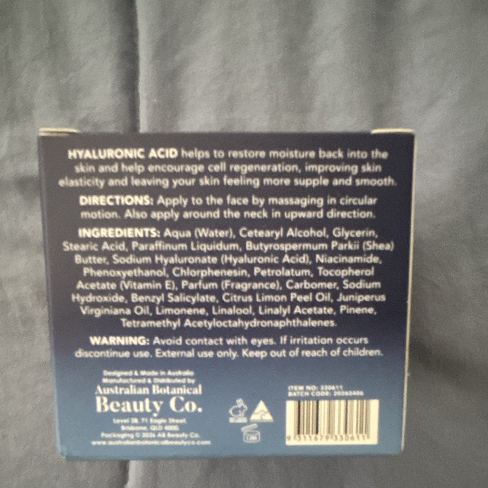 Australian Skin Clinic Hyaluronic Acid + Niacinamide Face & Neck Cream 3.38oz