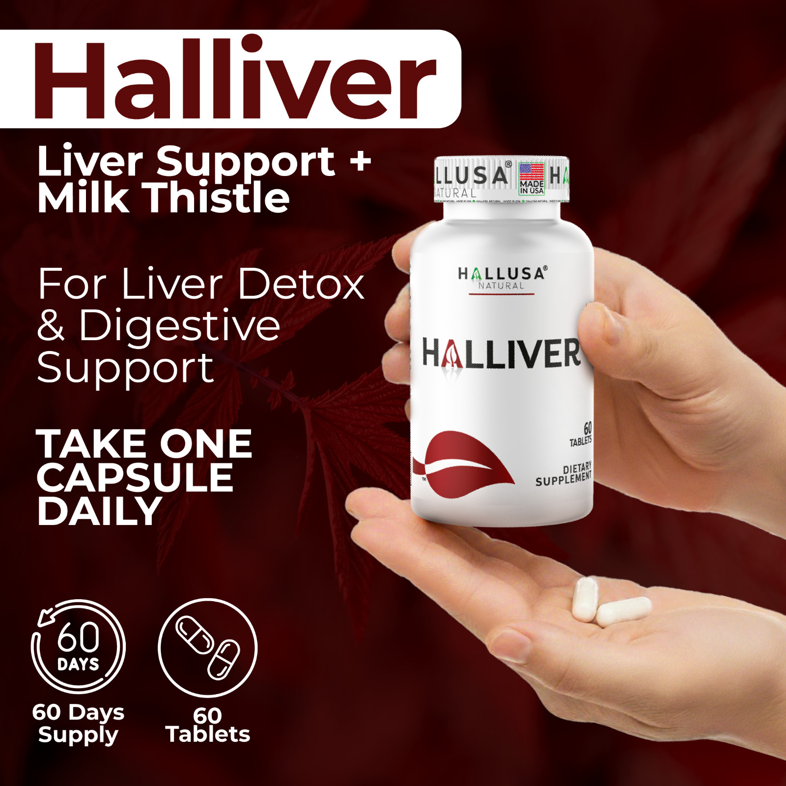 HALLVIER – Liver Cleanse Detox – Support Supplement with Milk Thistle – 60 Cap