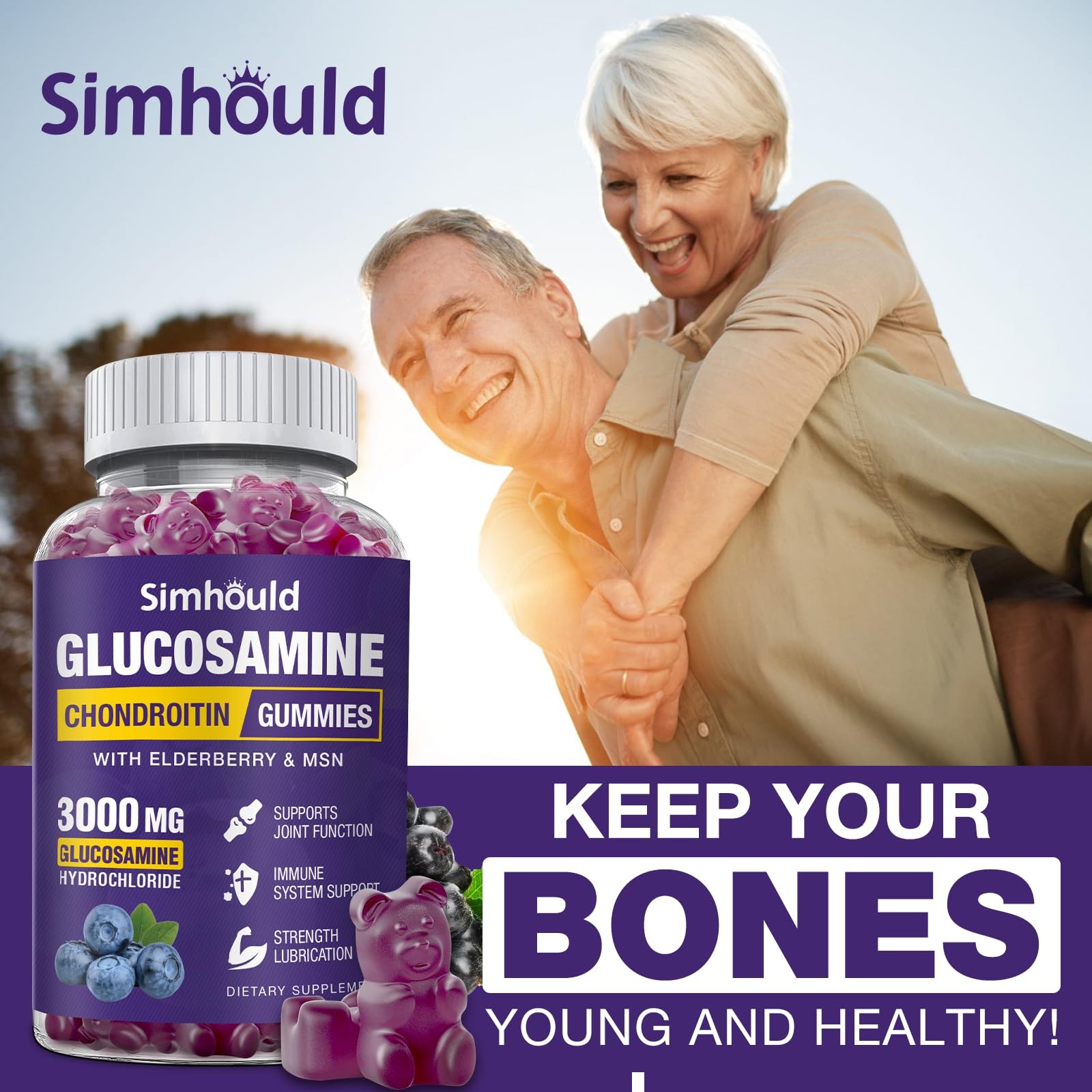 Simhould 2 Packs Glucosamine Chondroitin Gummies 3000MG Extra Strength Joint…