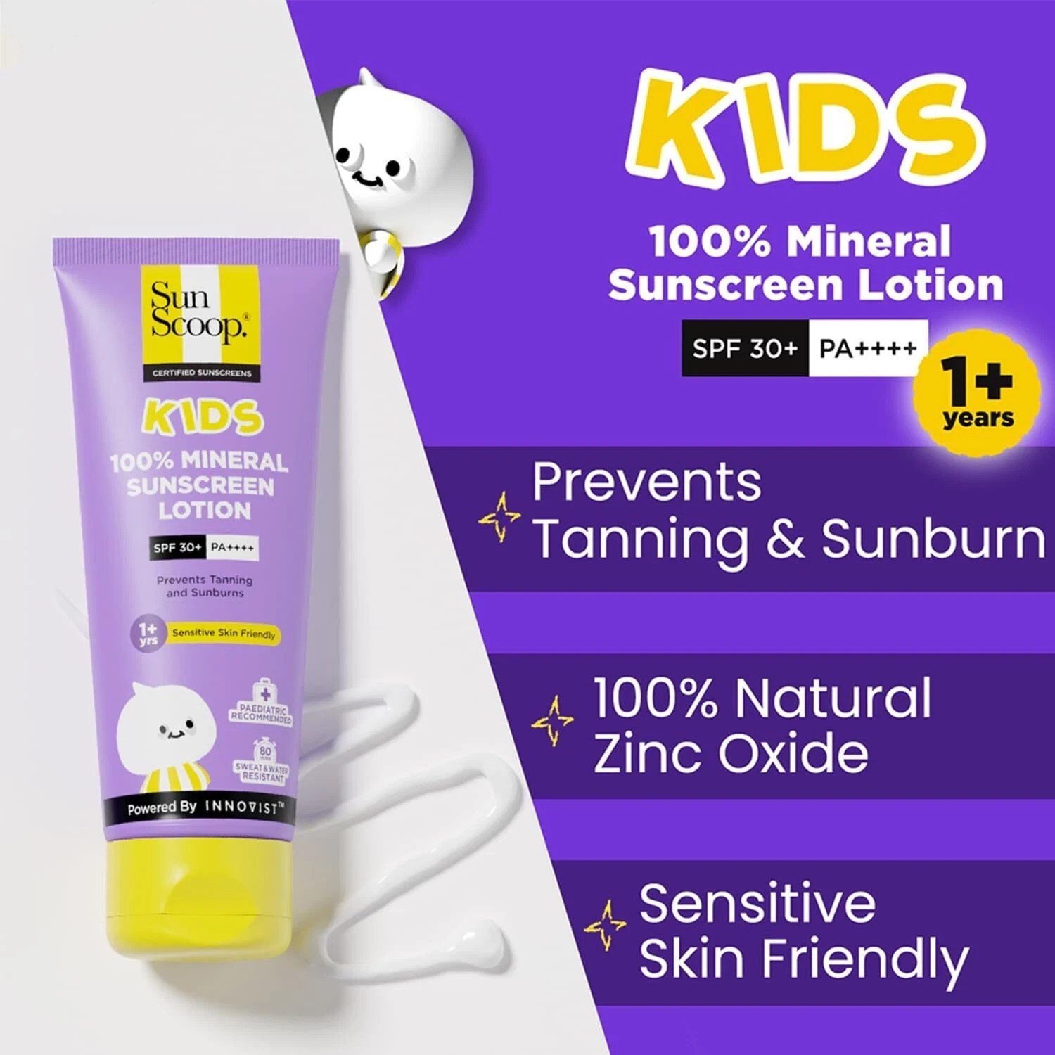 SunScoop Kids 100% Mineral Sunscreen Lotion SPF 30+ Sweat Water Resistant 75g