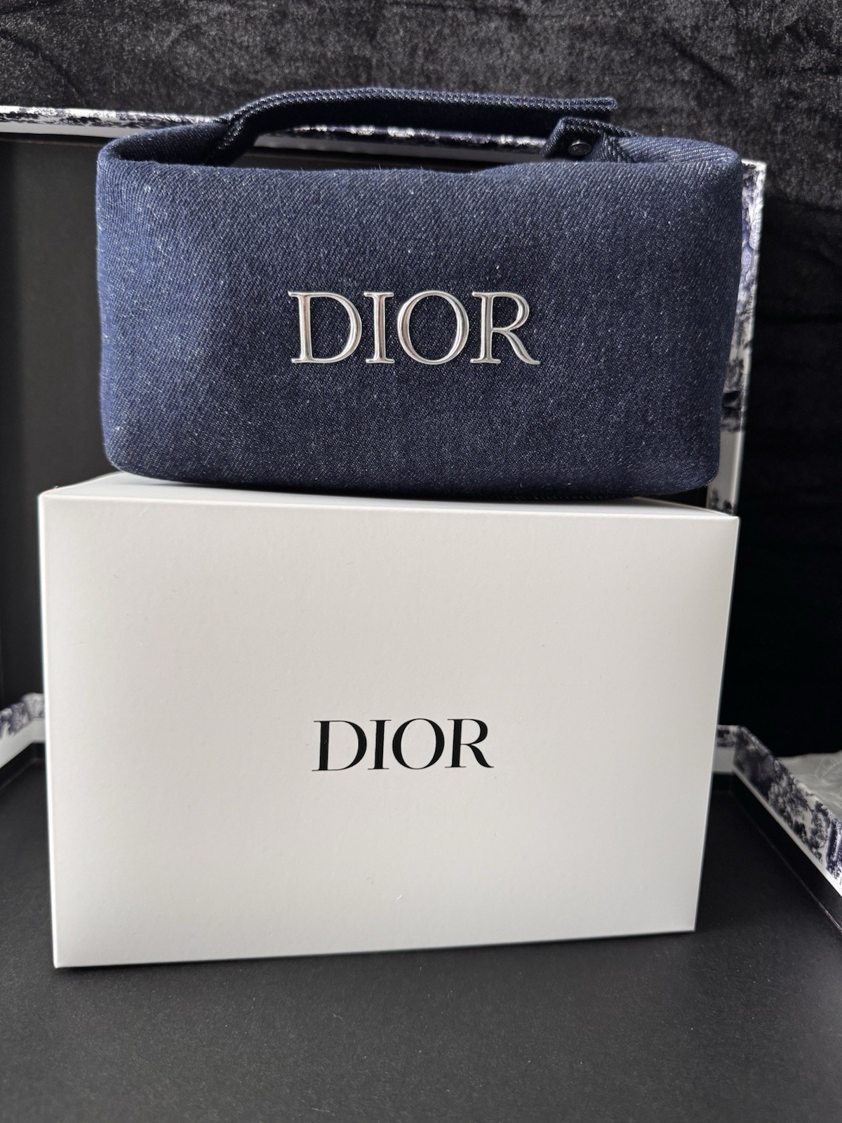 Christian Dior Cosmetic Makeup Bag Pouch With Top Handle New in Box!~ Blue