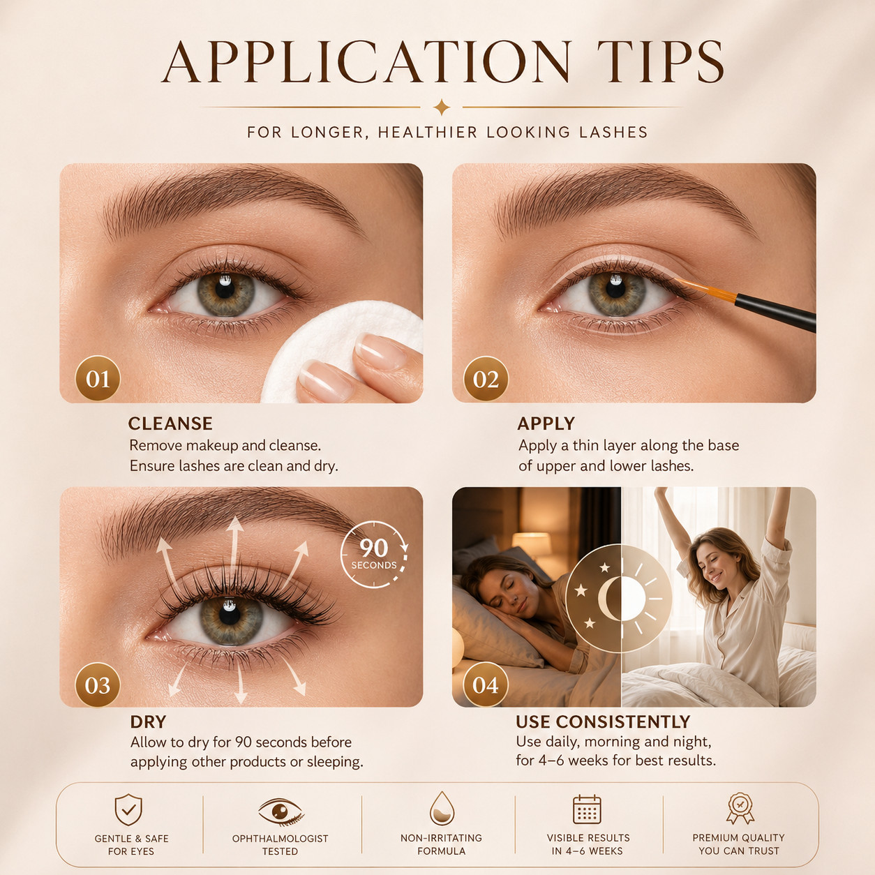 Eyelash Eyebrow Growth Serum Hyaluronic Acid Natural Longer Thicker 6 Month