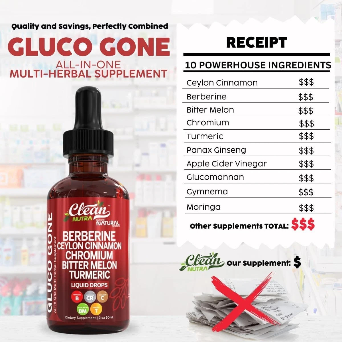 Clean Nutra Organic Ceylon Cinnamon Berberine Liquid Drops Supplement