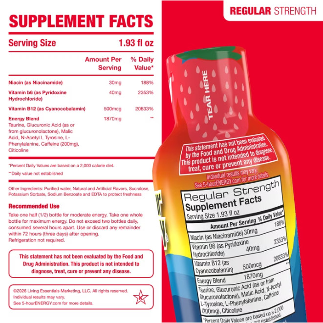 2 Pack 5-hour ENERGY Shot, Regular Strength, Berry, 15 Count