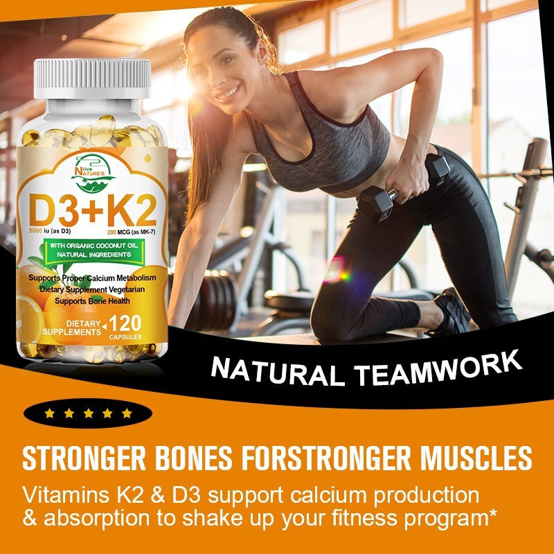 Vitamin D3 5000 IU + K2 200mcg 120 Capsules Extra Strength D3 K2 Supplements