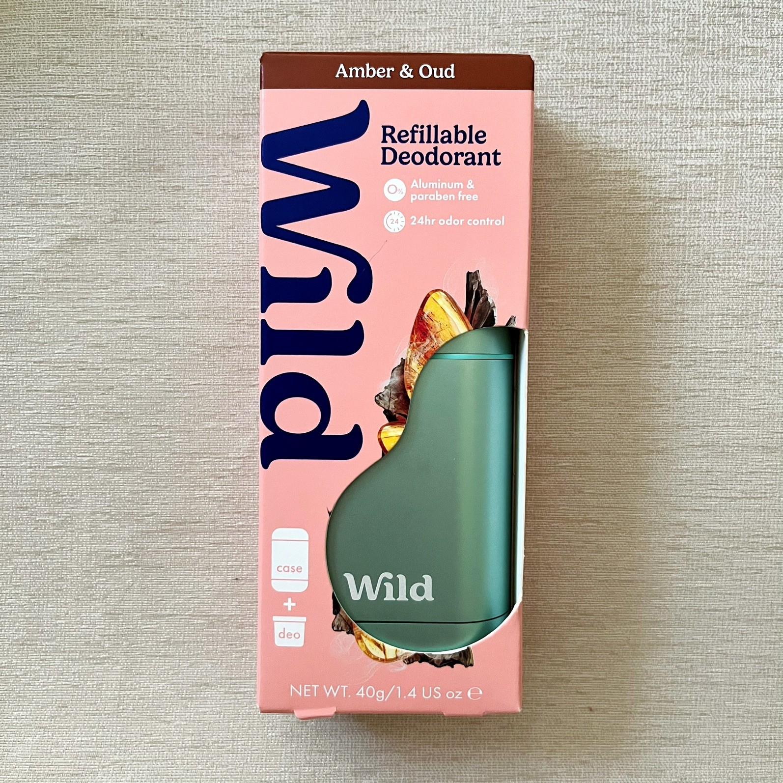 Wild Cosmetics Amber & Oud Refillable Deodorant & Green Case New in BOX SEALED