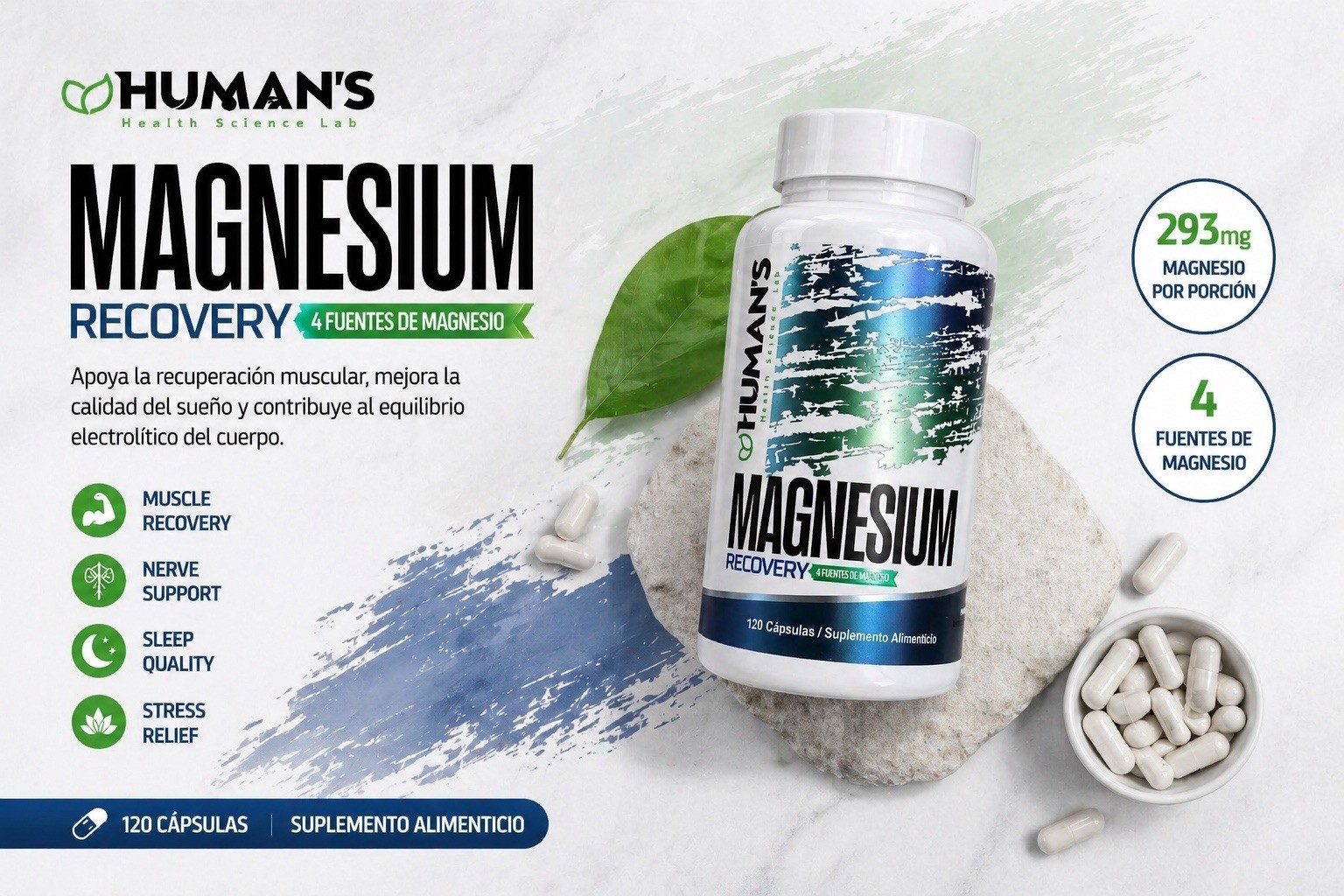 Humans Magnesium Recovery 120 Capsules | Sleep Support | 4 Magnesium Blend