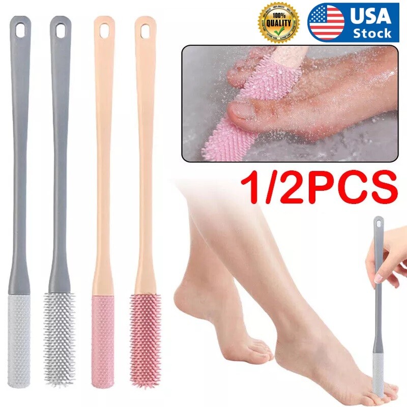 2× Toe Gap Cleaning Brush 15.7″ Foot Scrubber Silicone Shower Long Handle Brush