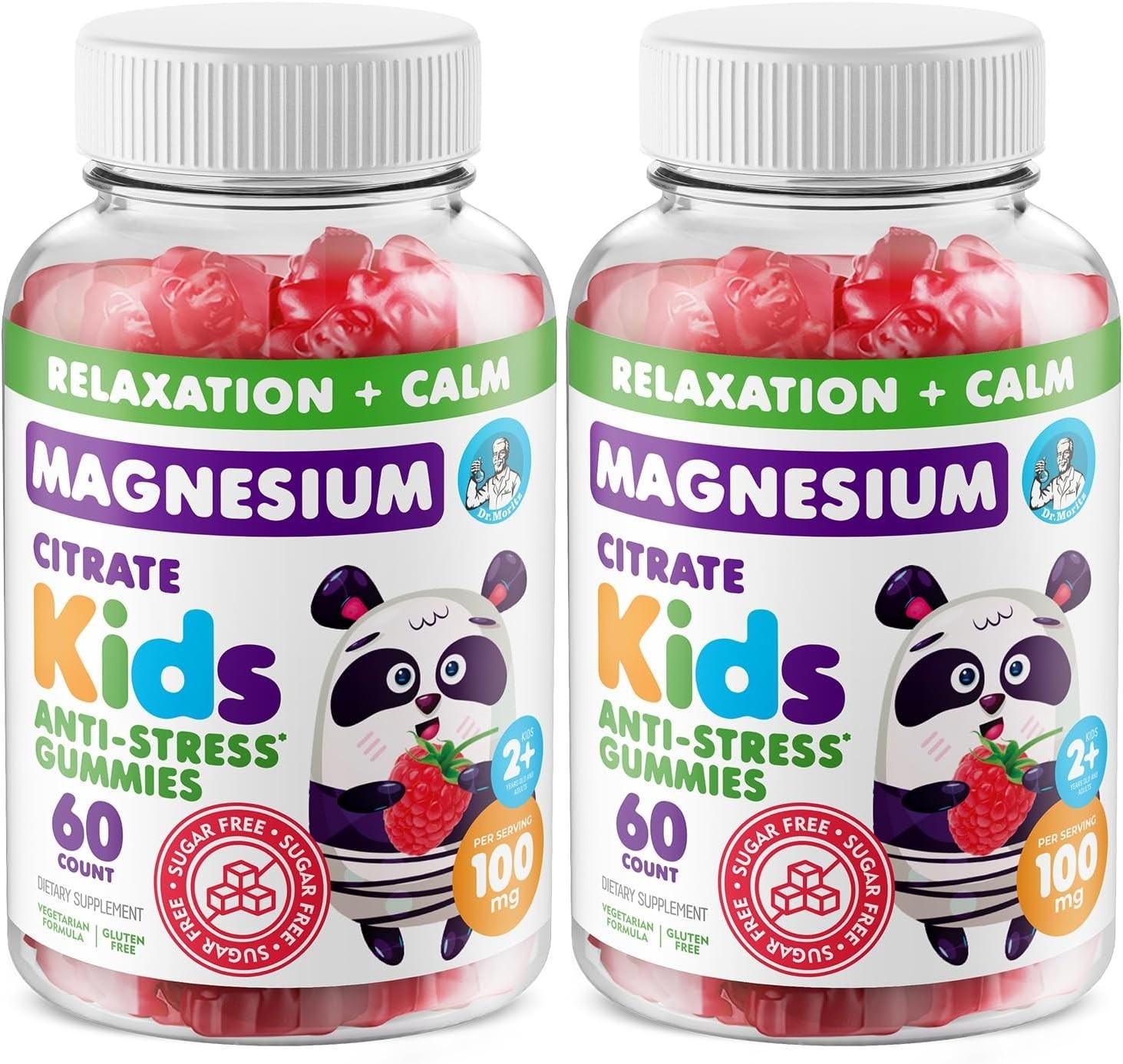 Dr. Moritz 2-Pack Kids Magnesium Citrate Gummies Sugar-Free Raspberry Flavor