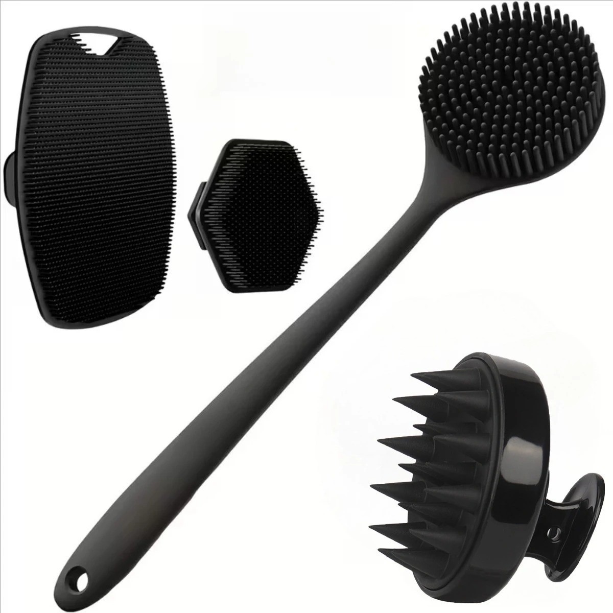 Body Scrubber Set Silicone Soft Exfoliating Shower Brush Face Skin Clean 4PCS
