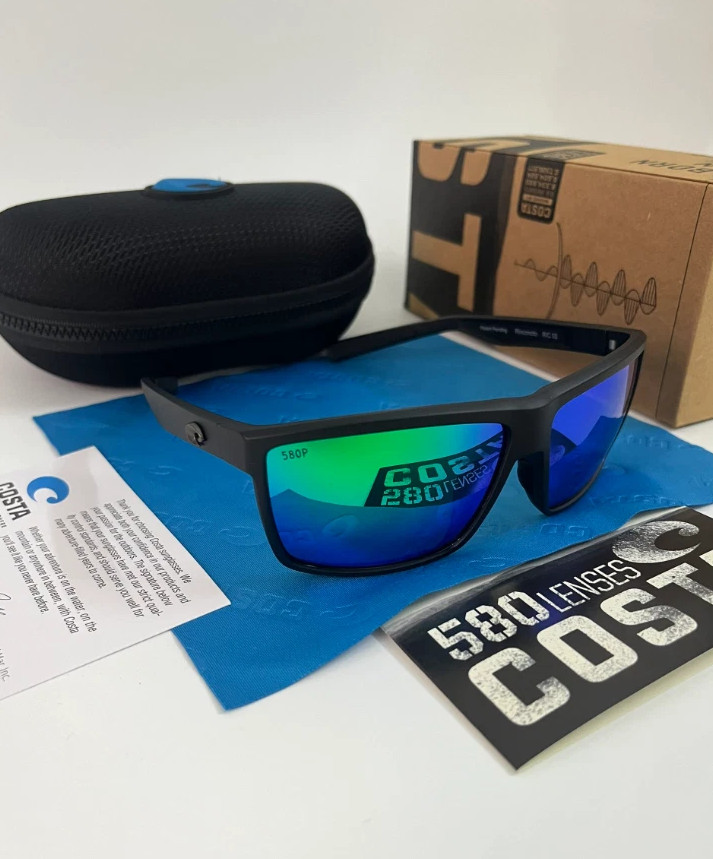 Costa Del Mar Matte Black /Green Mirror Polarized Sunglasses 580p