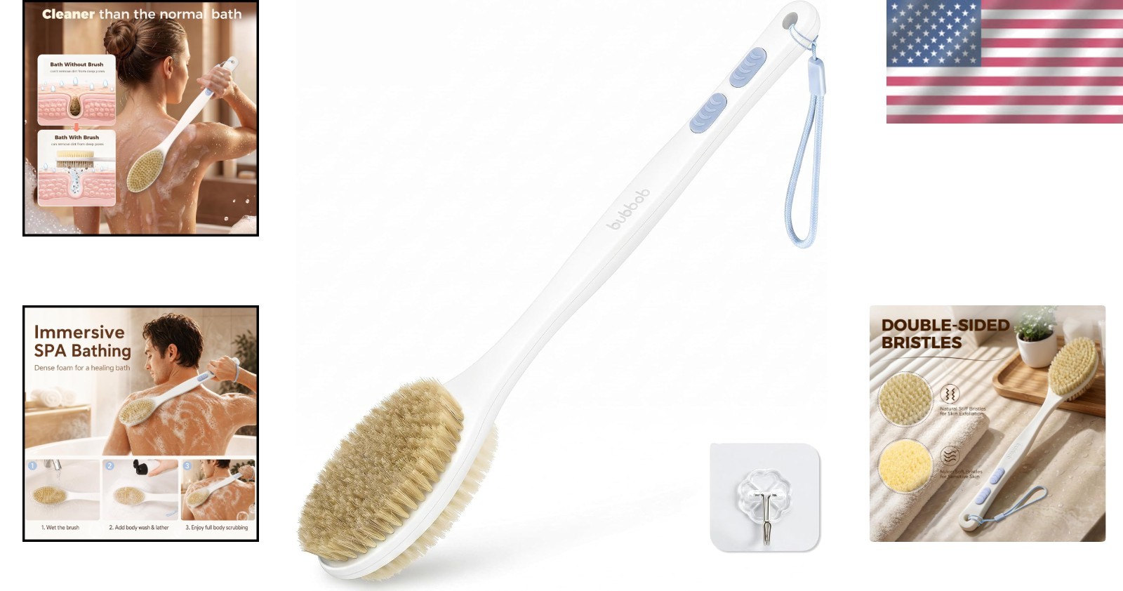 Back Scrubber anti Slip for Shower, Shower Brush Long Handle with Stiff and Soft