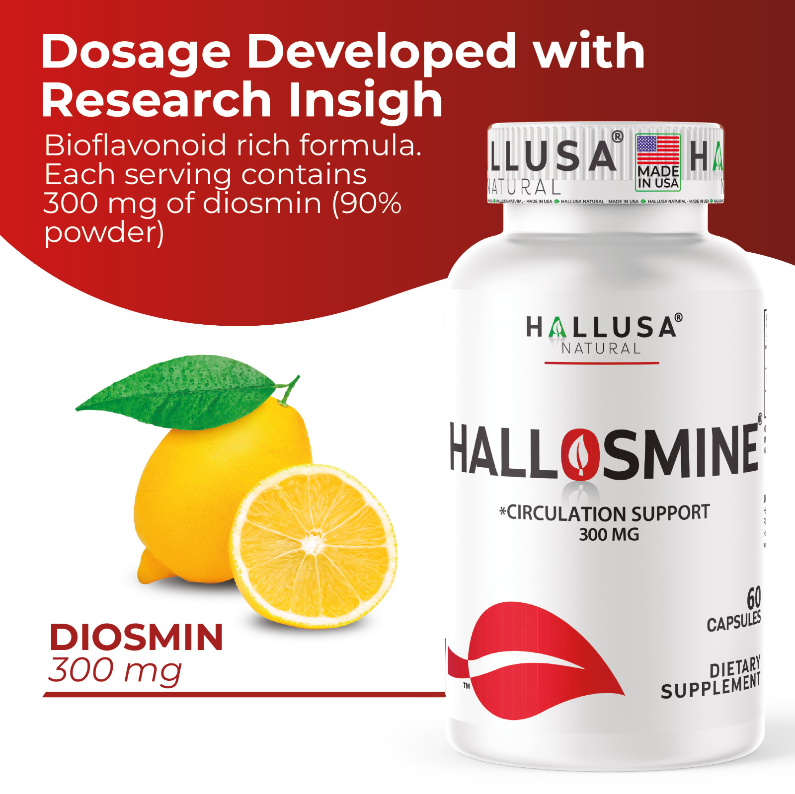 HALLOSMINE 300 Mg – Vascular Health & Vein Support – Diosmin Circulation 60 Cap