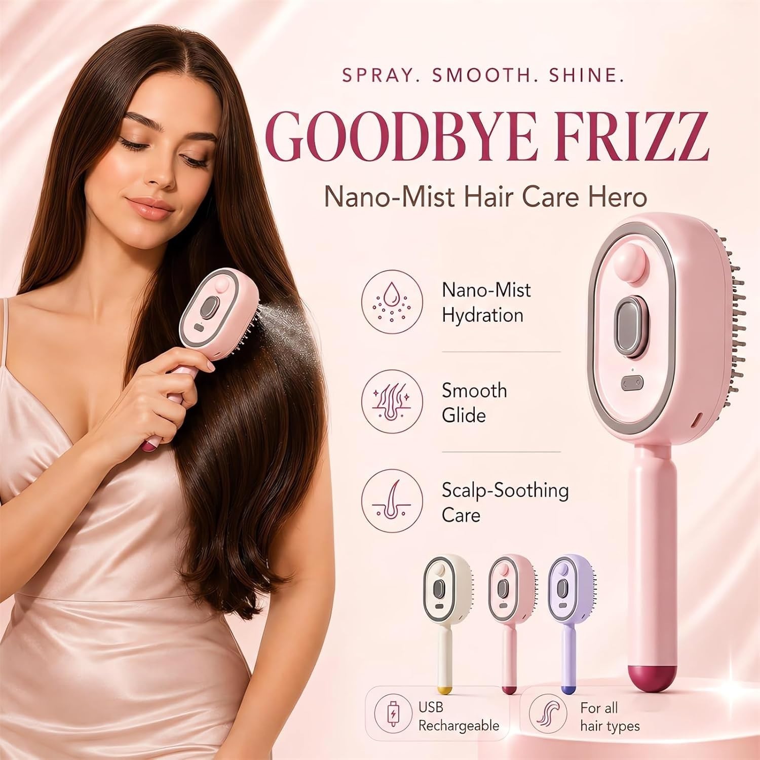 2026 All in One Misting Aqua Detangler Brush Electric Spray Air Cushion Massage