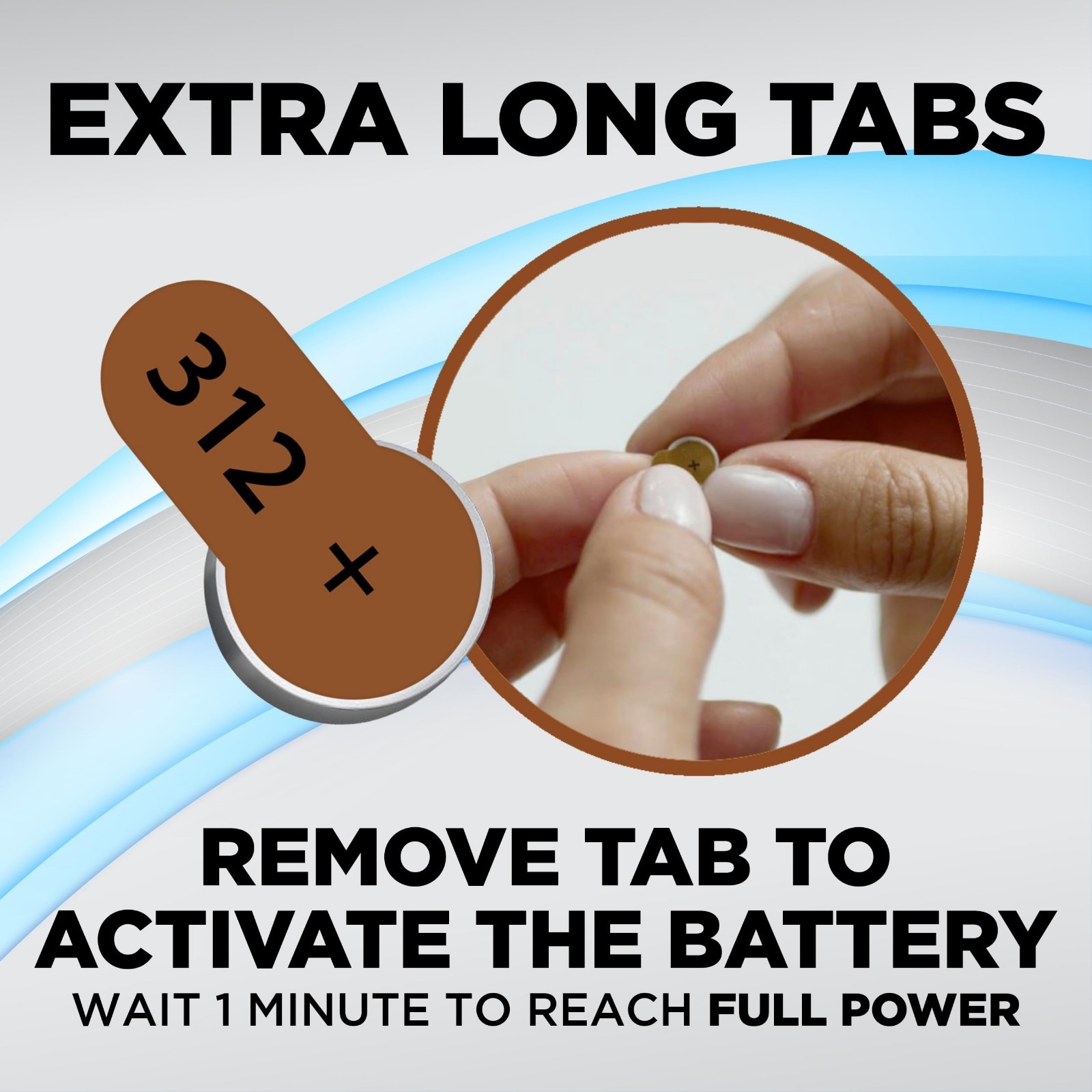 Long-Lasting Hearing Aid Batteries Size 312, 60 Count, Easy Change Brown Tabs