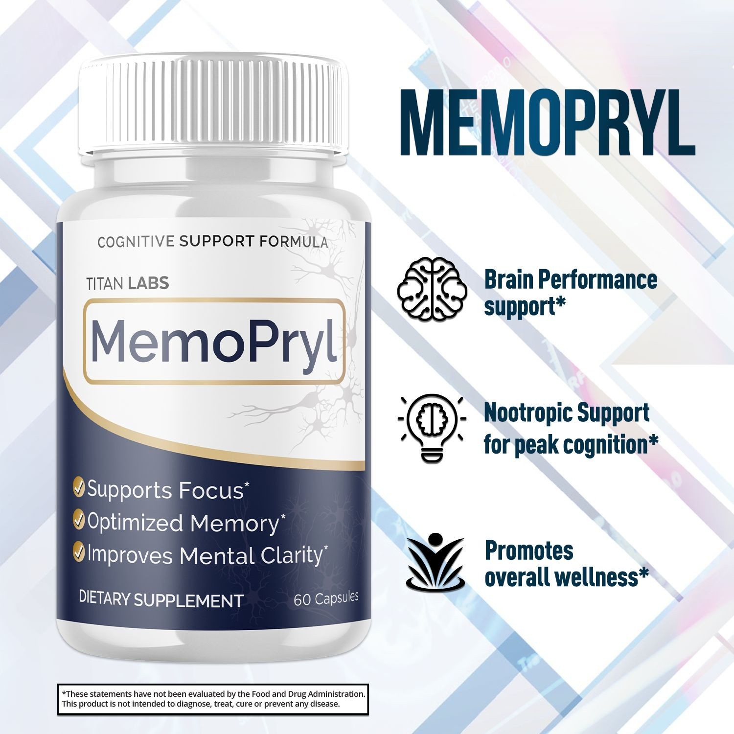 (3 Pack) MemoPryl Nootropic All Natural Brain Supplement Memo Pryl 180 Capsules