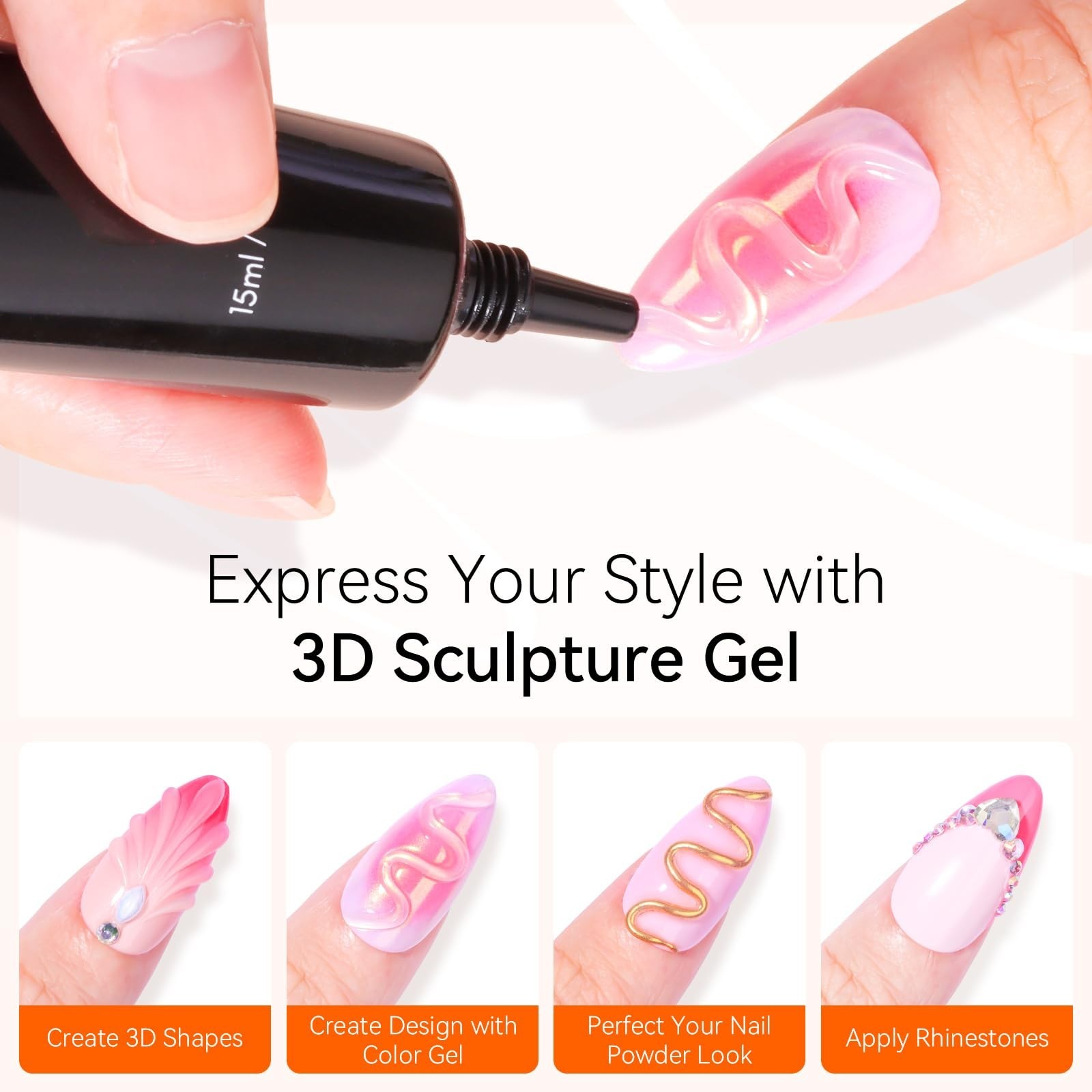 3D Gel Nail Art Kit – 2 Pcs 15g No Wipe Molding Gel for DIY Nail Decoration