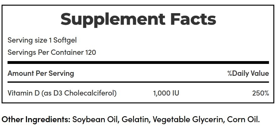 Nature’s Bounty Vitamin D3 1000 100 mg Soft Gels, 120 120 Count (Pack of 1)