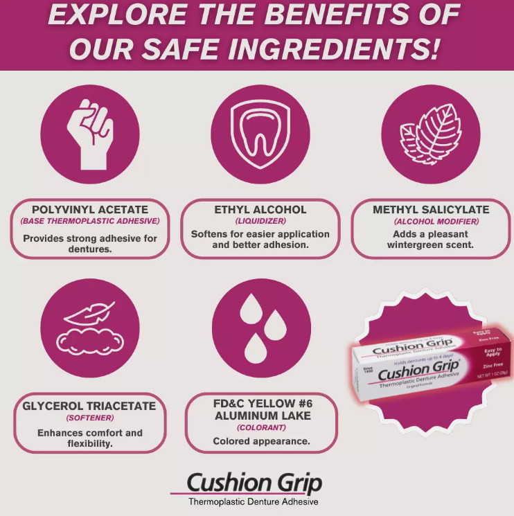 Cushion Grip Soft Thermoplastic Denture Adhesive 1 Oz – (Pack of 1,2,3,4, (5+1)