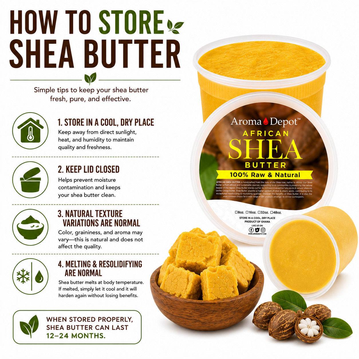African Shea Butter 32 oz. / 2 lb Raw Yellow Shea Bulk Natural Organic Unrefined