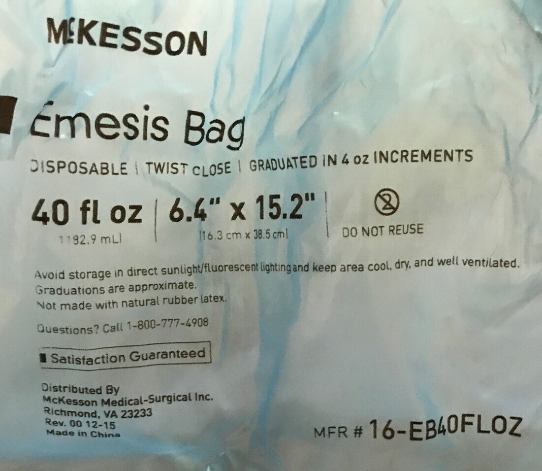 McKesson 16-EB40FLOZ Disposable Twist Close Emesis Bag 40 fl oz. – pack of 25