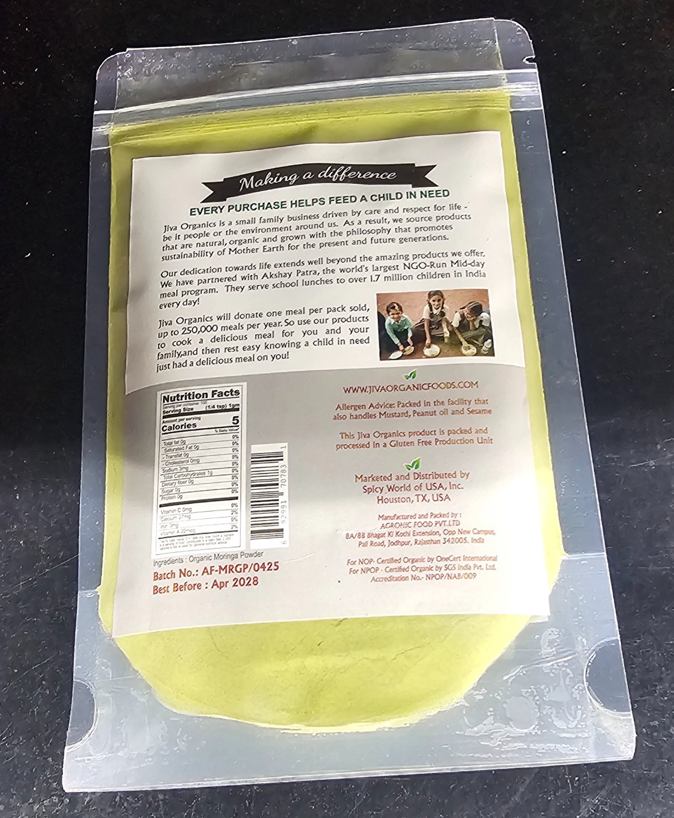 Jiva Organic Moringa Powder 3.5 oz (100g) – Pure USDA Organic Superfood EXP04/28