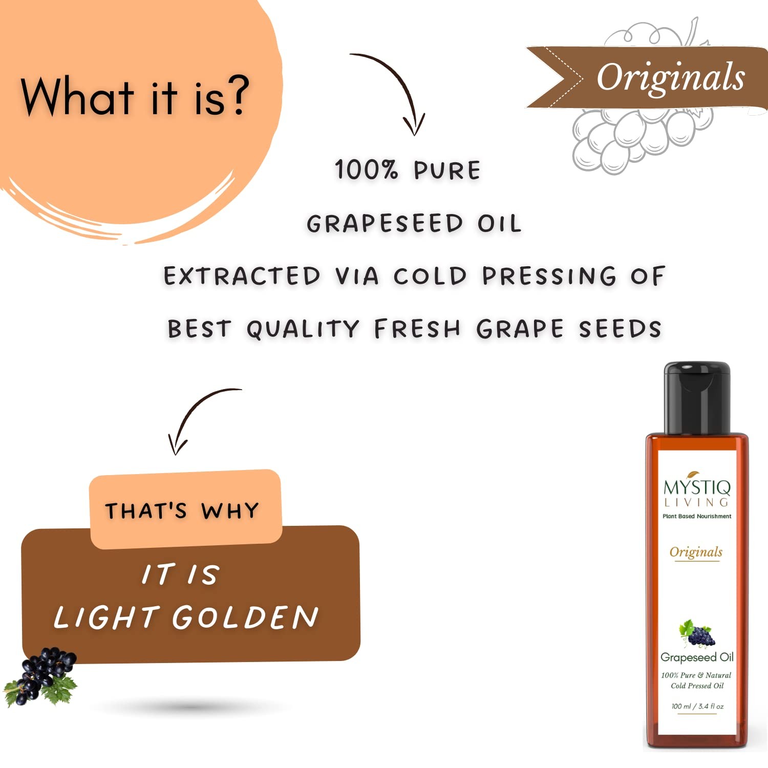 Mystiq Living Grapeseed Oil For Skin And Hair 100ml