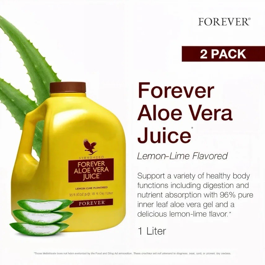 Forever Aloe Vera Gel 2 Pack Pure Drink 99.7% Stabilized 1 Liter