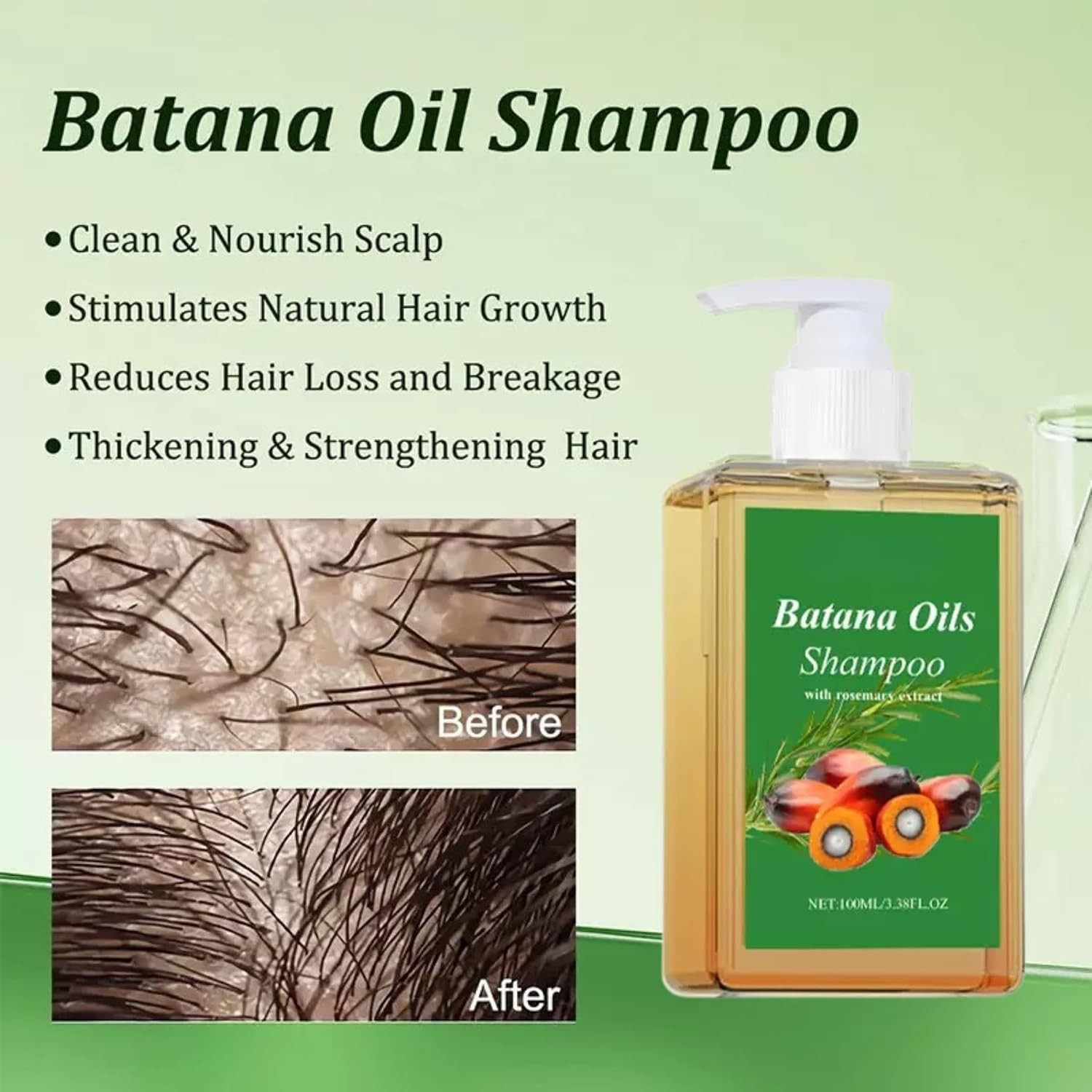 2Pcs Batana Oil Shampoo, Rosemary Oil Shampoo, 100% Batana Oil with Rosemary Ext