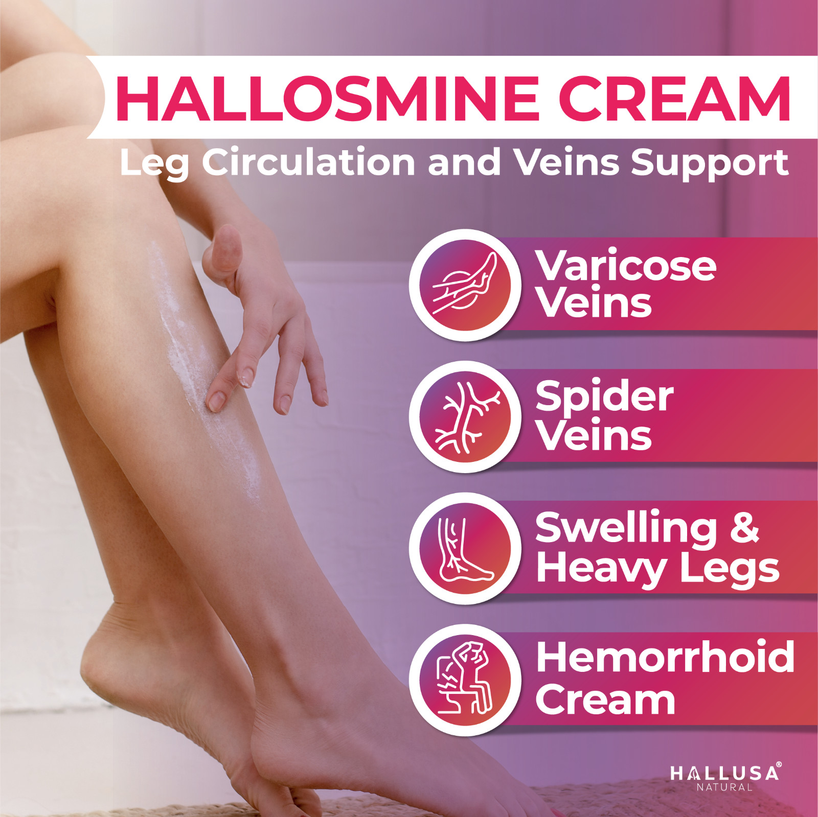 Hallosmine ADVANCE Diosmin 1000mg + FREE Cream for Veins 4 oz – 60 Capsules