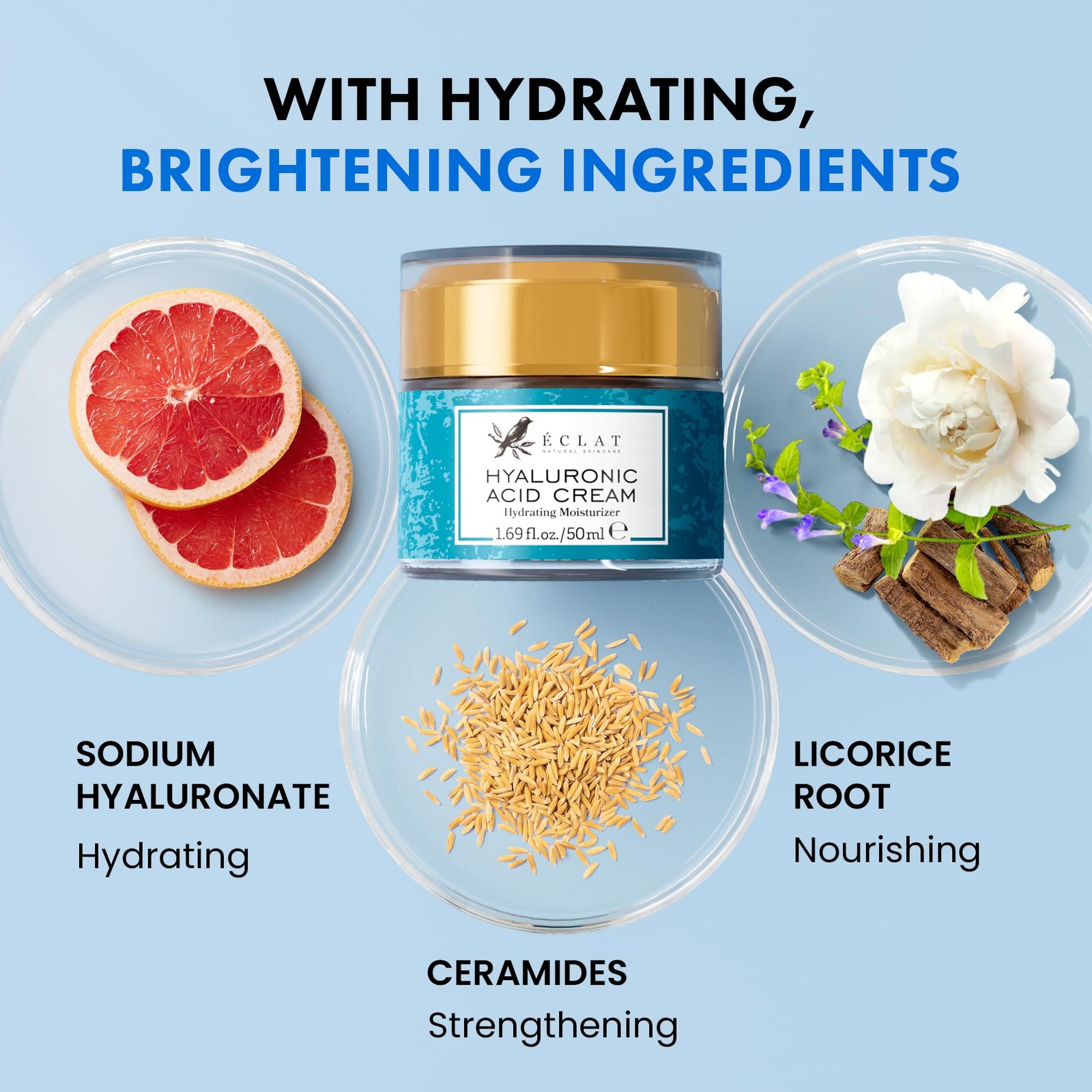 Eclat Skincare 1.7 Fl Oz (Pack of 1), Hydrating Hyaluronic Acid Cream