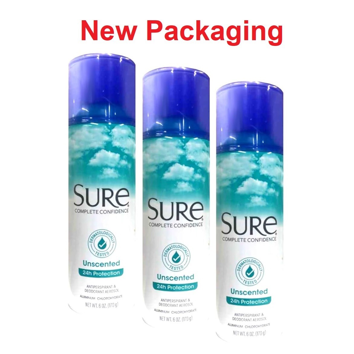 3 PACK SURE Unscented Aerosol Spray Anti-Perspirant Deodorant 6 oz. Last All Day