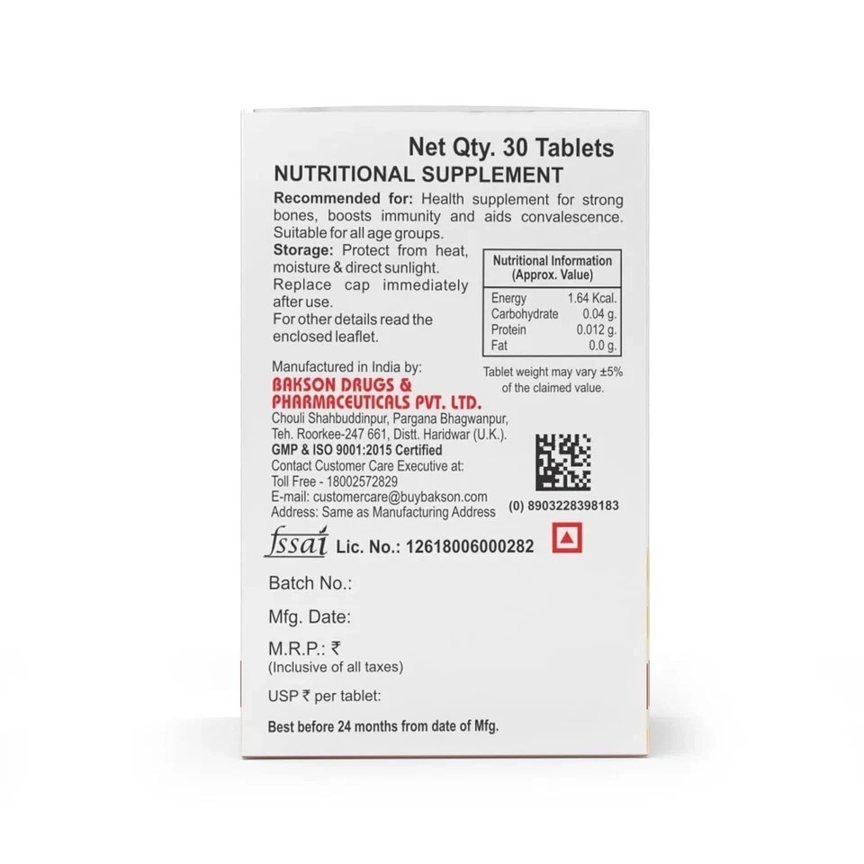 Bakson’s Homeopathy Vitamin D Plus 30 Tabs – Calcium & Immunity Care