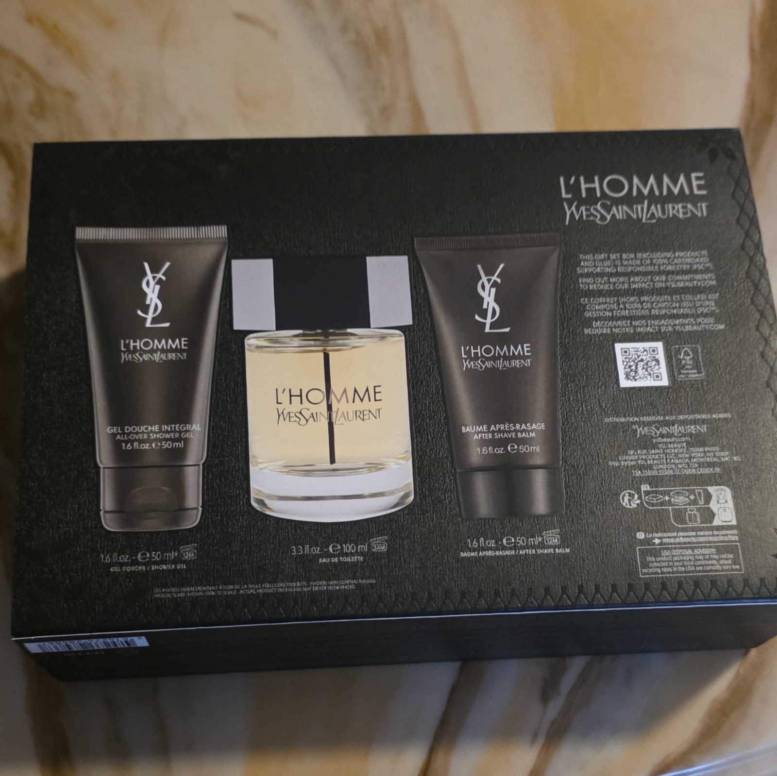 Yves Saint Laurent L’Homme Gift Set EDT Spray 3.3 fl oz + Balm + Shower Gel