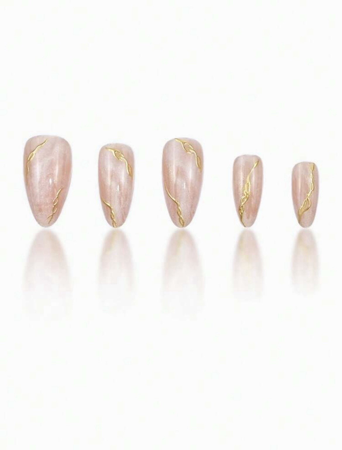 24pcs Almond Shaped Tie Dye White w/ Gold Foil Decor Gold 3D Asymmetric Lines